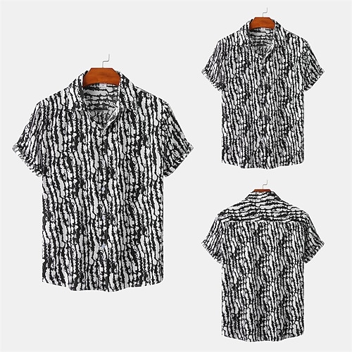 

Men's Shirt 3D Print Striped Graphic Turndown Casual Daily Button-Down Print Short Sleeve Tops Fashion Classic Breathable Comfortable Black