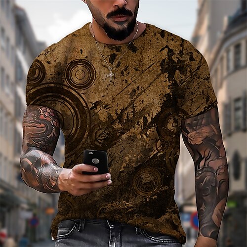

Men's T shirt 3D Print Graphic Circle Letter Crew Neck Casual Daily Print Short Sleeve Tops Fashion Vintage Designer Big and Tall Black / Gray Light Brown Brown