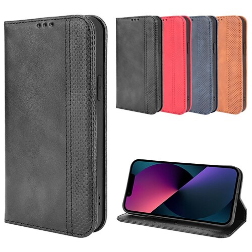 

Phone Case For Apple Wallet Card iPhone 13 Pro Max 12 Mini 11 X XR XS Max 8 7 Shockproof Card Holder Slots Magnetic Flip Solid Colored PU Leather