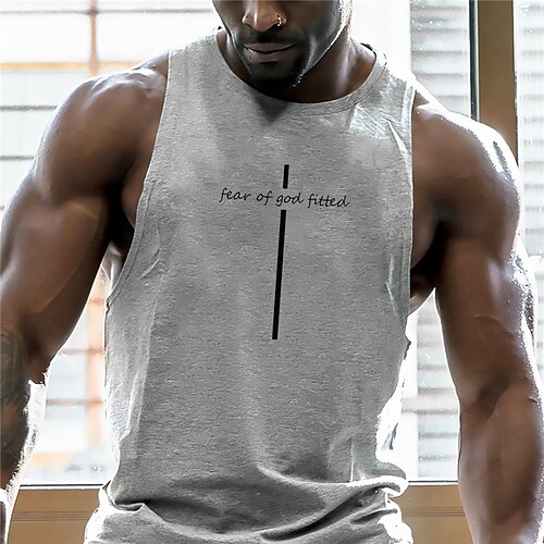 

Men's Tank Top Vest Hot Stamping Graphic Prints Letter Plus Size Crew Neck Daily Sports Print Sleeveless Tops Fashion Classic Designer Hawaiian White Black Gray