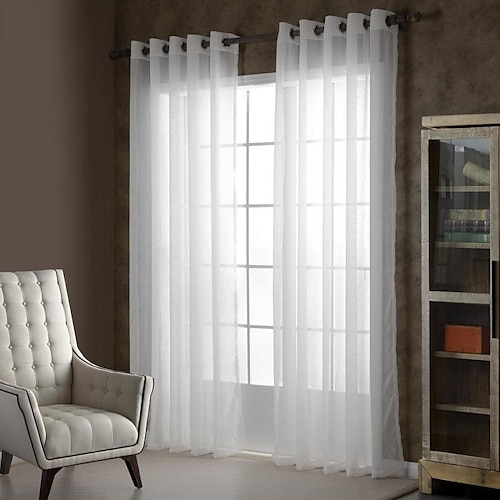 

Two Panel Simple Style Solid Color Window Screen Living Room Bedroom Dining Room Children's Room Translucent Tulle
