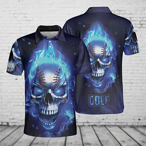 

Men's Collar Polo Shirt Golf Shirt Skull Turndown Blue Casual Daily Short Sleeve 3D Button-Down Clothing Apparel Sports Fashion Casual Comfortable