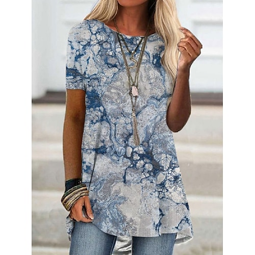 

Women's Geometric Painting T shirt Graphic Patchwork Print Round Neck Ethnic Vintage Hawaiian Tops Gray / 3D Print