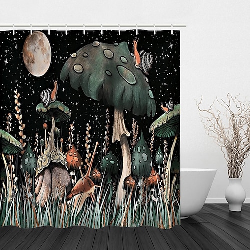 

Psychedelic Series Color Changing Grass Mushroom Printing Four-piece Shower Curtain Hook Modern Polyester Machined Waterproof Bathroom