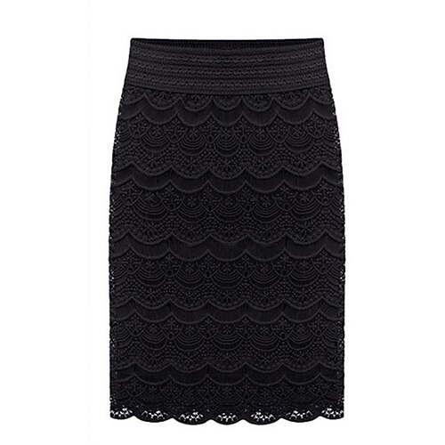 

Women's Fashion Short Skirts Vacation Casual / Daily Solid Colored Lace Black S M L