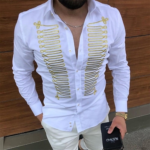 

Men's Shirt Spiral Stripe Turndown Street Casual Button-Down Long Sleeve Tops Casual Fashion Breathable Comfortable White