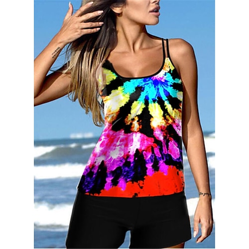 

Maillots de Bain Tankini 2 pièces Maillot de bain Femme Dos ouvert Imprimé pour les grosses poitrines Tie Dye Grande Taille Camisole A Bretelles Maillots de bain nouveau Vacances Mode / Moderne