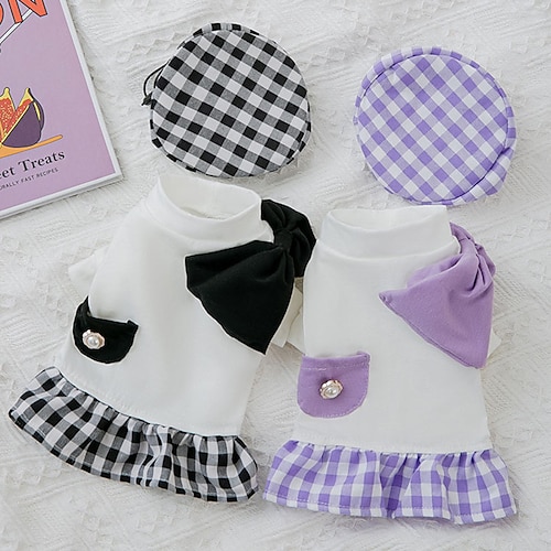 

Dog Cat Dress Plaid Fashion Cute Holiday Casual / Daily Dog Clothes Puppy Clothes Dog Outfits Soft Black / White Purple Costume for Girl and Boy Dog Cloth XS S M L XL 2XL