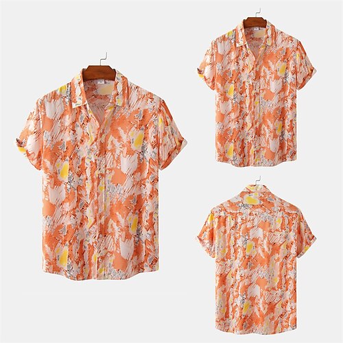 

Men's Shirt 3D Print Graphic Graffiti Turndown Casual Daily Button-Down Print Short Sleeve Tops Fashion Classic Breathable Comfortable Orange
