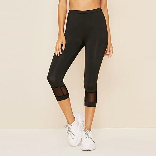 

Women's 3/4 Tights Leggings Black High Waist Casual / Sporty Athleisure Weekend Yoga Stretchy Calf-Length Comfort Plain S M L XL / Slim