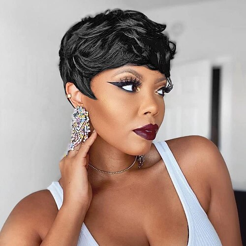 

Synthetic Wig Curly Pixie Cut Machine Made Wig Short Natural Black #1B Synthetic Hair Women's Cosplay Party Fashion Black / Party / Evening / Daily