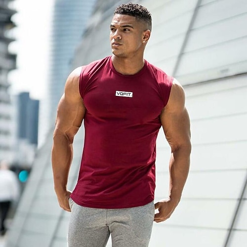 

foreign trade vqfit printing summer sports sleeveless t-shirt men's bodybuilding fitness vest cotton running training top