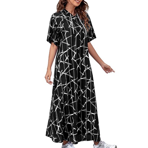 

Women's Shift Dress Maxi long Dress Blue Black Purple Short Sleeve Print Print Spring Summer Hooded Casual 2022 S M L XL