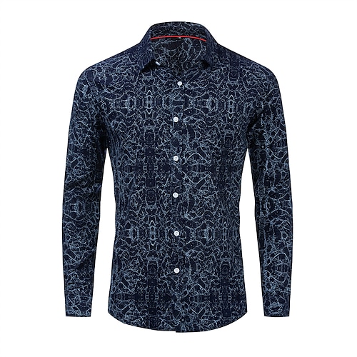 

Men's Dress Shirt Waves Turndown Navy Blue Outdoor Street Long Sleeve Button-Down Print Clothing Apparel Cotton Fashion Streetwear Cool Casual / Summer / Spring