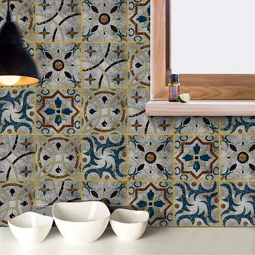 

Kitchen Oil-proof And Waterproof Tile Stickers Crystal Film Liverpool Gray-blue Pattern Tile Renovation Thickened Wall Stickers