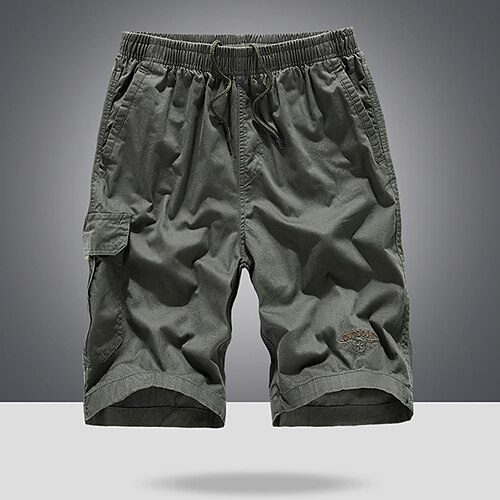 

Men's Classic Style Fashion Shorts Cargo Shorts Multiple Pockets Elastic Drawstring Design Knee Length Pants Casual Daily Solid Color Cotton Blend Comfort Breathable Mid Waist ArmyGreen Khaki Deep