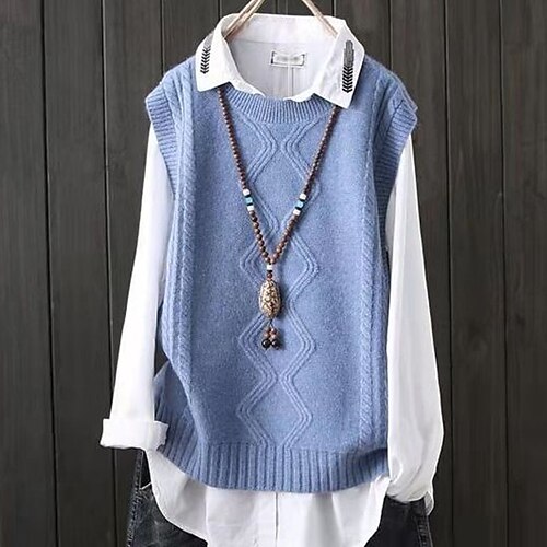 

Damen Pullover Weste Strickwaren Stricken Strick Einfarbig Rundhalsausschnitt Stilvoll Casual Outdoor Arbeit Frühling Sommer Blau Khaki Einheitsgröße / Ärmellos / Ärmellos / Regular Fit / Ausgehen