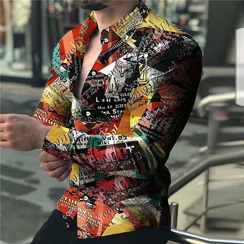 

Men's Shirt 3D Print Letter Turndown Street Casual Button-Down Print Long Sleeve Tops Casual Fashion Designer Breathable Rainbow