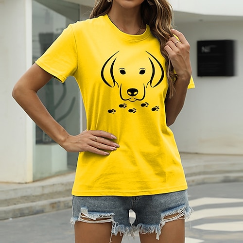 

Women's T shirt Tee Black White Yellow Graphic Animal Print Short Sleeve Casual Going out Basic Round Neck Regular 100% Cotton S