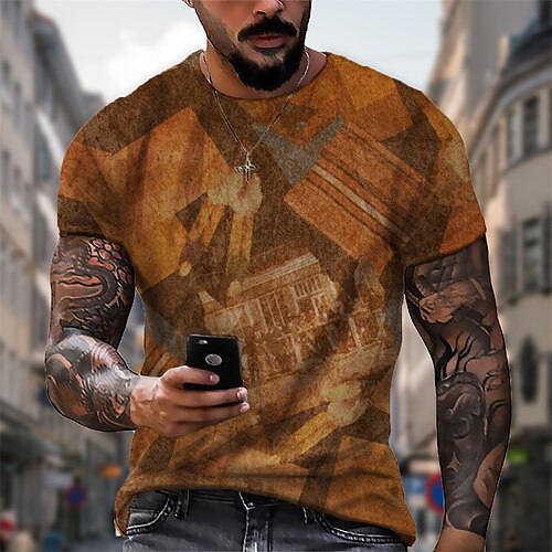 

Men's T shirt 3D Print Graphic House Crew Neck Casual Daily Print Short Sleeve Tops Fashion Vintage Designer Big and Tall Orange