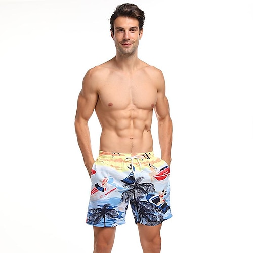 

Homens Calção Justo de Natação Shorts de Natação Secagem Rápida Leve Bermuda de Surf Roupa de banho Com bolsos Forro de malha Com Cordão Natação Surfe Praia Esportes Aquáticos Estampado Verão