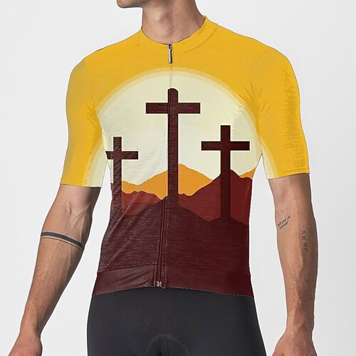 

21Grams Men's Cycling Jersey Short Sleeve Bike Jersey Top with 3 Rear Pockets Mountain Bike MTB Road Bike Cycling Breathable Quick Dry Moisture Wicking Soft Yellow Graphic Polyester Spandex Sports
