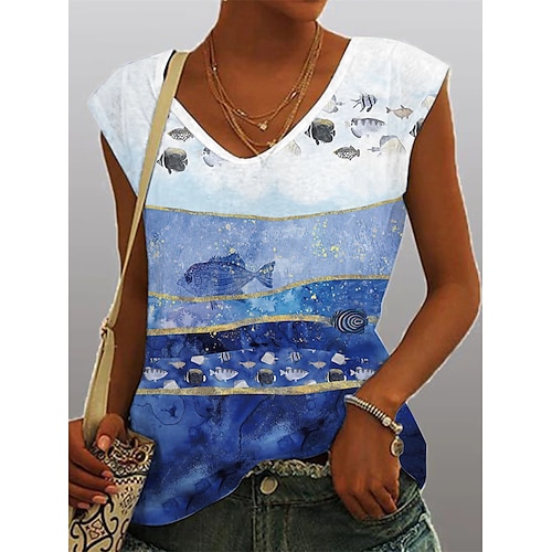 

Women's Tank Top Blue Graphic Animal Print Sleeveless Casual Daily Casual V Neck Regular 3D Printed S