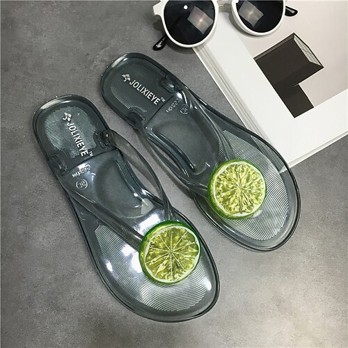 

Women's Slippers Flip-Flops Flat Sandals Flat Heel Round Toe Open Toe Elegant Casual Daily PVC Loafer Spring Summer Solid Colored Green Yellow