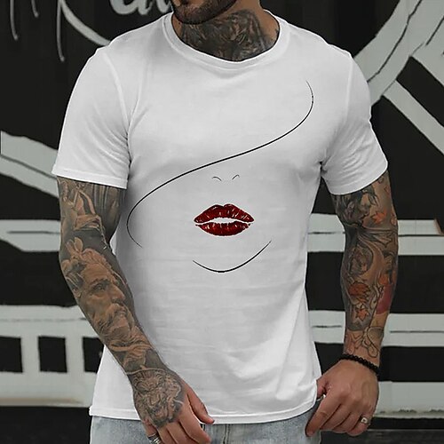 

Men's Unisex T shirt Hot Stamping Graphic Prints Mouth Crew Neck Street Daily Print Short Sleeve Tops Casual Designer Big and Tall Sports White
