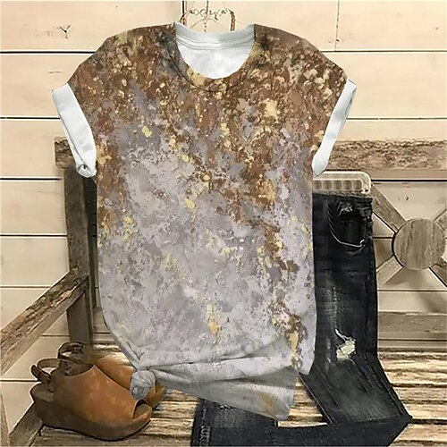 

Women's Plus Size Tops T shirt Color Gradient Print Short Sleeve Crewneck Streetwear Daily Sports Cotton Spandex Jersey Spring Summer Yellow