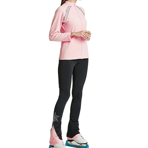 

Figure Skating Jacket with Pants Women's Girls' Ice Skating Tracksuit Leggings Outfits Pink Fleece Spandex High Elasticity Training Skating Wear Thermal Warm Handmade Crystal / Rhinestone Long Sleeve