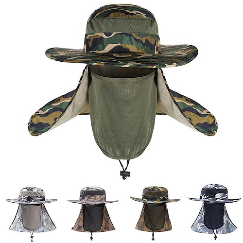 

Men's Women's Sun Hat Bucket Hat Fishing Hat Boonie hat Wide Brim with Face Cover & Neck Flap Summer Outdoor UV Sun Protection Sunscreen UV Protection Breathable Hat Camouflage Army Green Camouflage