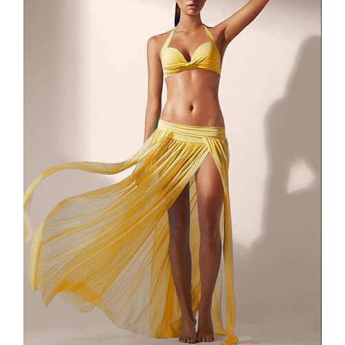 

Women's Swimwear Bikini Cover Up Normal Swimsuit Tulle Solid Color Green White Black Yellow Rose Bathing Suits Sexy Sexy