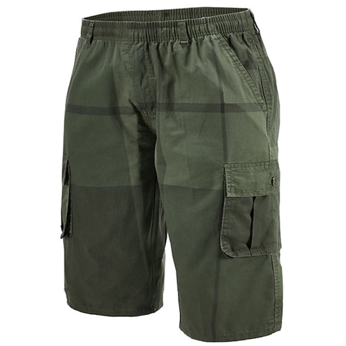 

Men's Classic Style Chic Modern Tactical Cargo Work Shorts Elastic Waist Multiple Pockets Short Pants Sports Outdoor Casual Color Block Cotton Blend Breathable Soft Mid Waist Green Gray Light Green