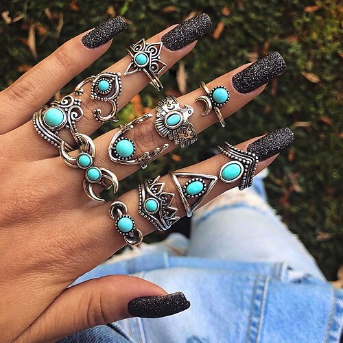 

10pcs full finger ring For Women's Street Gift Alloy Vintage Style