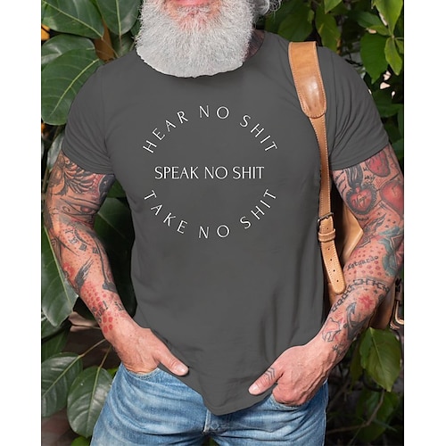 

Men's T shirt Hot Stamping Letter Round Neck Casual Daily Print Short Sleeve Tops Simple Basic Blue Black Gray