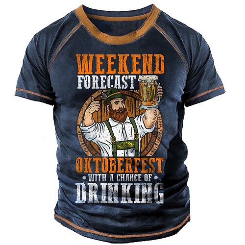 

Men's T shirt 3D Print Graphic Beer Letter Crew Neck Casual Daily Print Short Sleeve Tops Fashion Vintage Classic Comfortable Blue / Summer
