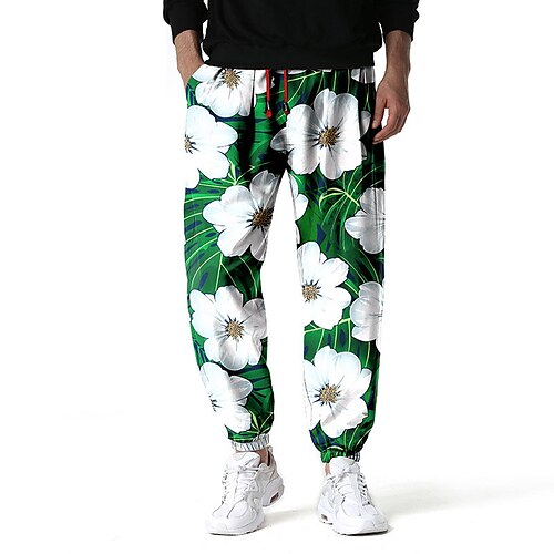 

Men's Stylish Casual / Sporty Jogging Pants Drawstring Pocket Elastic Waist Full Length Pants Sports Outdoor Daily Micro-elastic Graphic Flower / Floral Comfort Breathable Mid Waist Green Blue Black