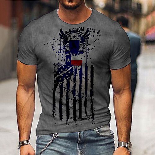 

Men's Unisex T shirt 3D Print Graphic Prints National Flag Crew Neck Street Daily Print Short Sleeve Tops Casual Vintage Designer Big and Tall Gray