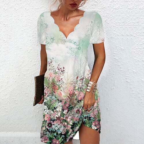 

Women's A Line Dress Short Mini Dress Green Blue Gray Short Sleeve Floral Color Gradient Print Spring Summer V Neck Casual Vacation 2022 S M L XL XXL 3XL