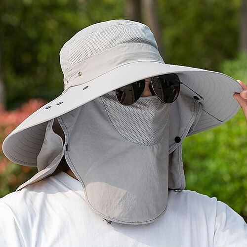 

Men's Women's Sun Hat Fishing Hat Hiking Hat Boonie hat Wide Brim with Face Cover Neck Flap Summer Outdoor UV Sun Protection Sunscreen UV Protection Breathable Hat Black Light Grey Dark Grey for