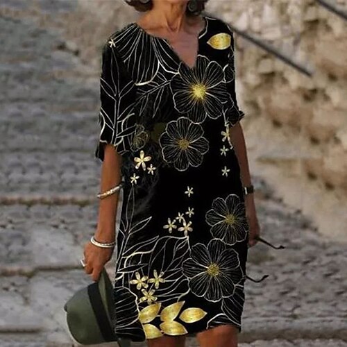 

Women's Shift Dress Short Mini Dress Black Half Sleeve Floral Print Spring Summer V Neck Elegant Casual 2022 S M L XL XXL 3XL 4XL 5XL