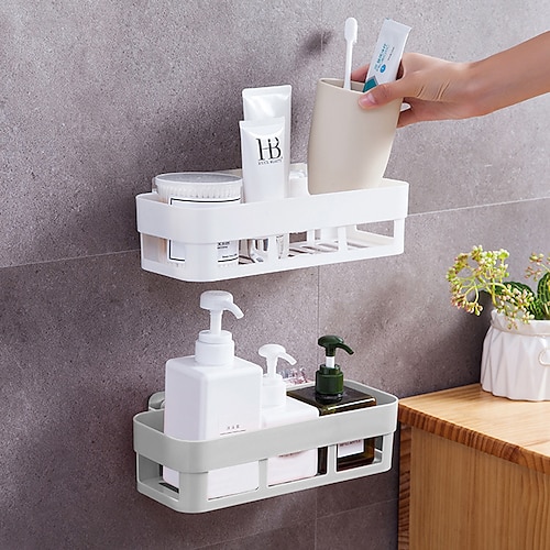 

2pcs Bathroom Wall Mounted Storage Rack Hole Free Traceless Suction Wall Toiletries Storage Rack Toilet Toilet Storage Rack