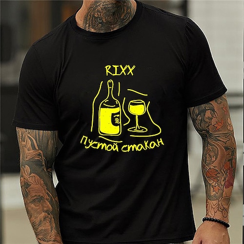 

Men's Unisex T shirt Hot Stamping Graphic Prints Wine Glass Wine bottle Crew Neck Street Daily Print Short Sleeve Tops Casual Designer Big and Tall Sports Black