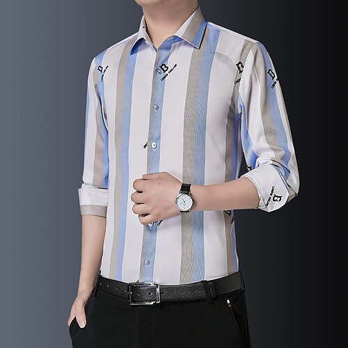 

Men's Shirt Striped Turndown Street Casual Button-Down Long Sleeve Tops Casual Fashion Breathable Comfortable White