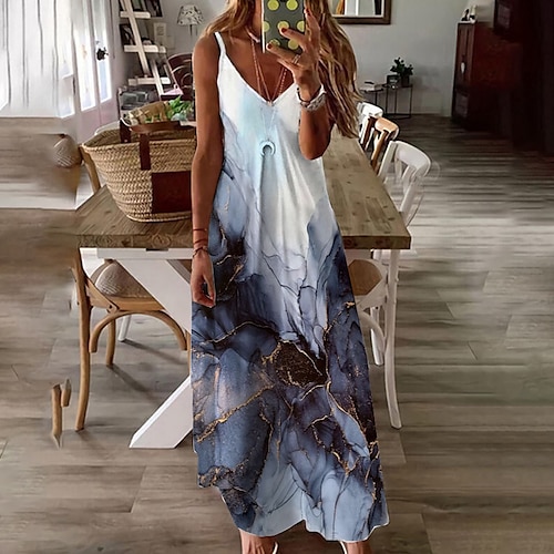 

Women's A Line Dress Maxi long Dress Black Sleeveless Color Gradient Print Spring Summer Spaghetti Strap Stylish Casual Vacation 2022 S M L XL XXL 3XL