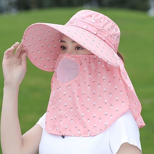 

Women's Sun Hat Fishing Hat Hiking Hat Boonie hat Wide Brim with Neck Flap Summer Outdoor UV Sun Protection Sunscreen UV Protection Breathable Hat Cotton Small flower purple Small flower pink