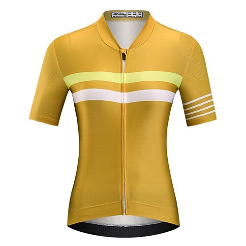 

21Grams Women's Cycling Jersey Short Sleeve Bike Top with 3 Rear Pockets Mountain Bike MTB Road Bike Cycling Breathable Quick Dry Moisture Wicking Reflective Strips Black Green Yellow Stripes