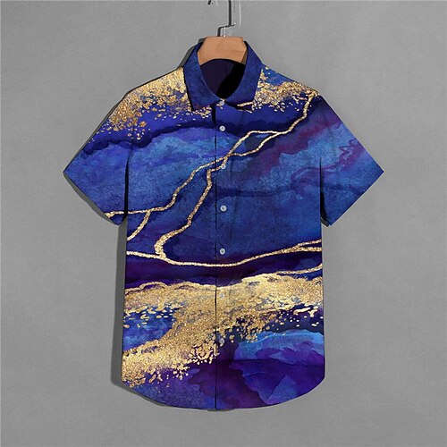 

Men's Shirt 3D Print Marble Turndown Street Casual Button-Down Print Short Sleeve Tops Casual Fashion Designer Breathable Blue