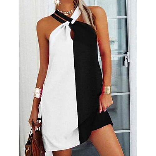 

Women's Casual Dress Midi Dress Black And White Leopard Light Gray Sleeveless Spring Summer Halter Neck Modern Weekend 2022 S M L XL 2XL 3XL 4XL 5XL